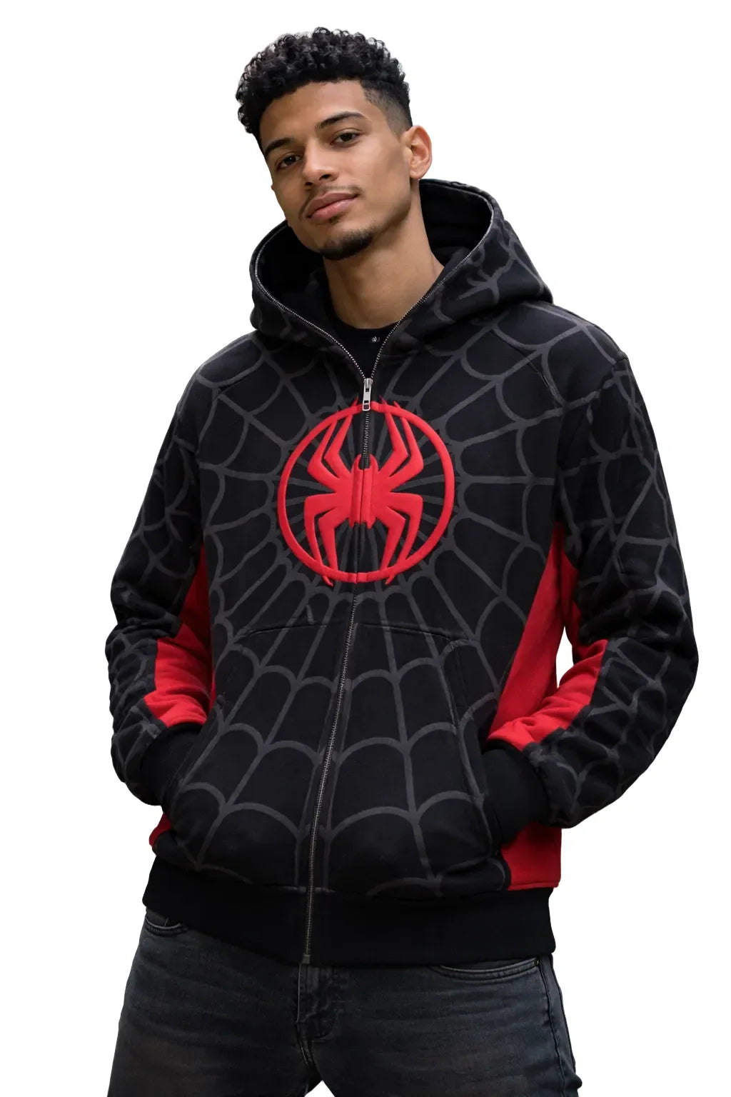Spider Embroidered Zip-Up Unisex Hoodie