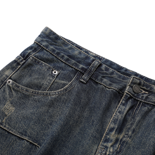 GOATED Heavyweight Multi-Pocket Washed Vintage Loose Jean – Men’s Streetwear Baggy Denim, Washed Retro Utility Jeans