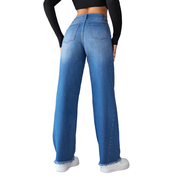 High-Waist Wide-Leg Jeans for Women – Straight Fit Denim, Vintage Y2K Street Style Pants