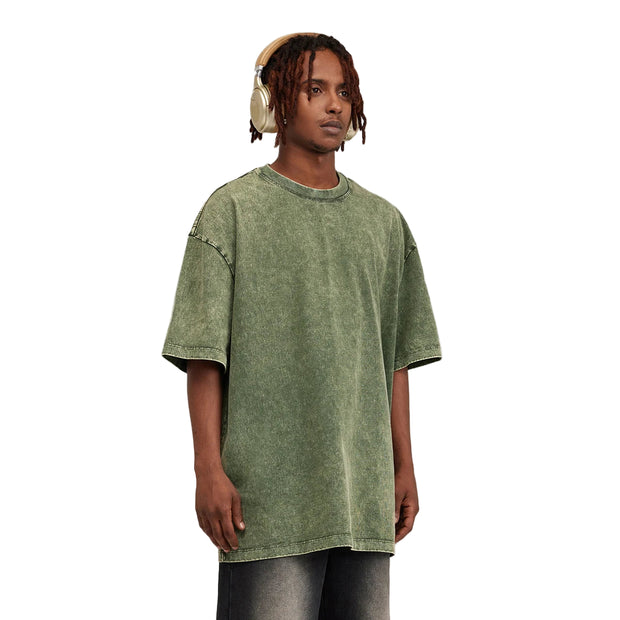 Blank Snow Wash GOAT T-Shirt, Vintage Oversized 285GSM Heavyweight Tee, Faded Distressed Cotton Shirt, Streetwear Urban Oversized Fit