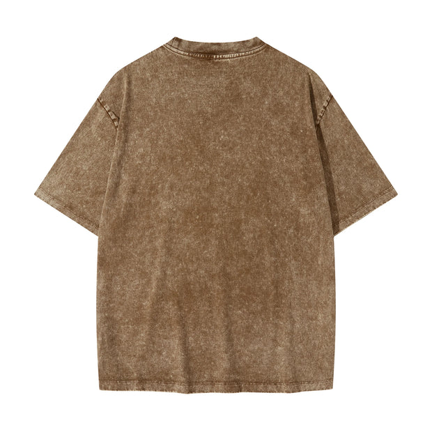 Blank Snow Wash GOAT T-Shirt, Vintage Oversized 285GSM Heavyweight Tee, Faded Distressed Cotton Shirt, Streetwear Urban Oversized Fit