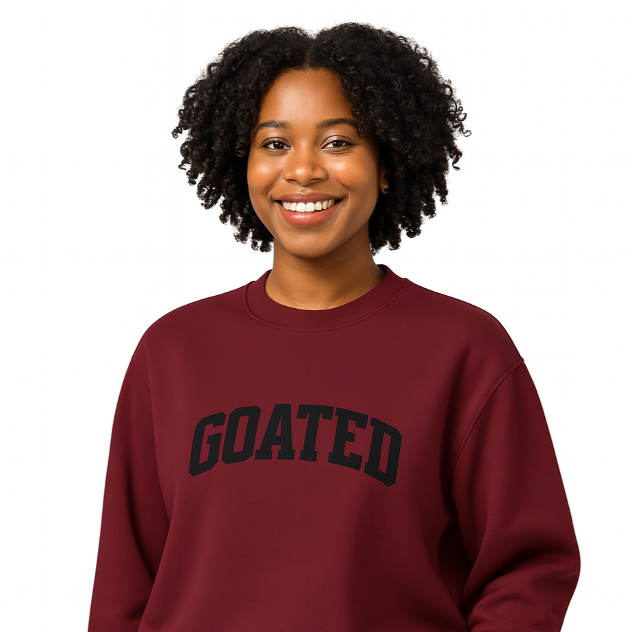 "GOATED" Oversized Heavyweight Sweatshirt – Unisex Fleece Crewneck, Bold Streetwear Pullover, Soft Cotton Blend, Cozy Relaxed Fit, Drop Shoulder Hoodie Alt