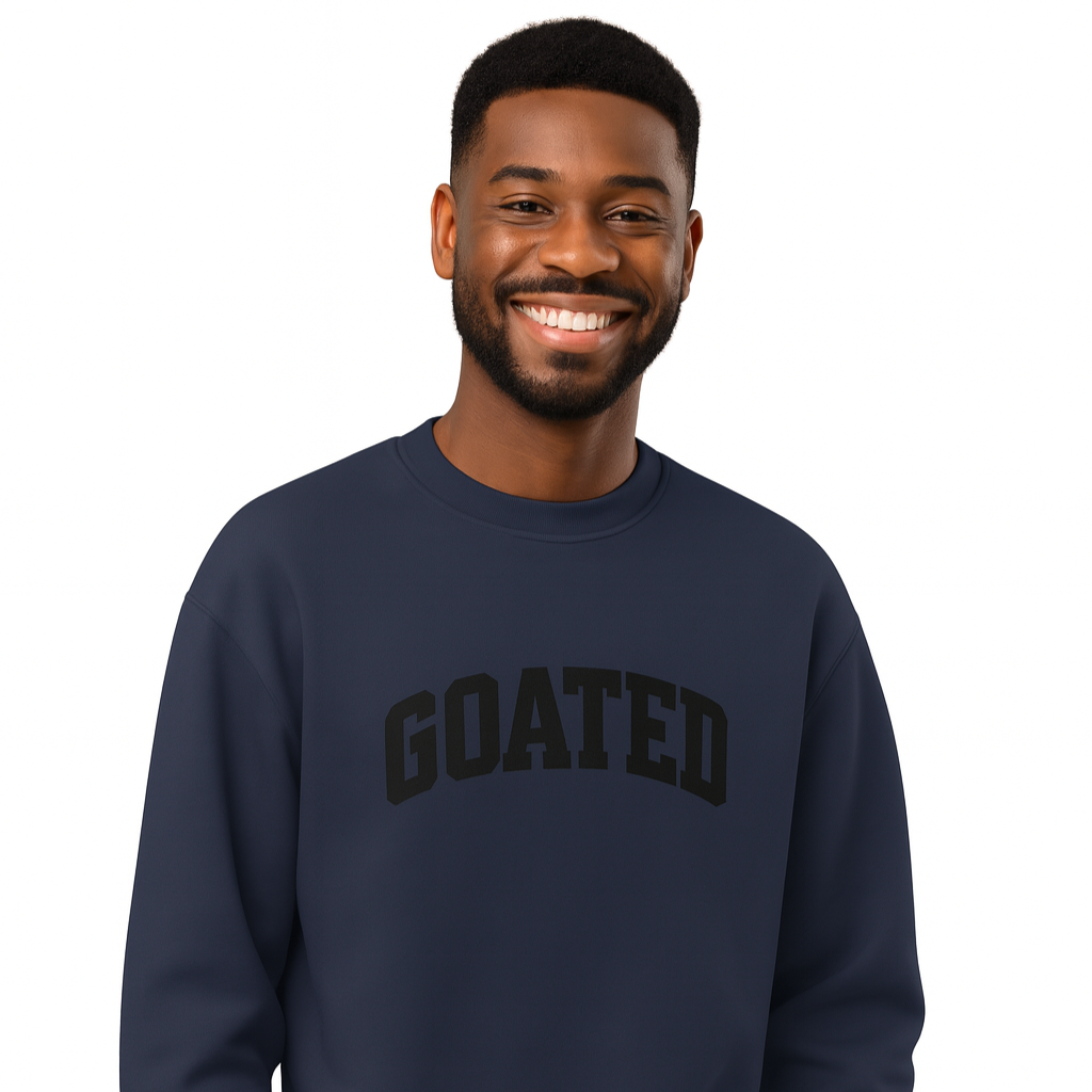 "GOATED" Oversized Heavyweight Sweatshirt – Unisex Fleece Crewneck, Bold Streetwear Pullover, Soft Cotton Blend, Cozy Relaxed Fit, Drop Shoulder Hoodie Alt