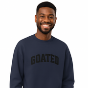"GOATED" Heavyweight Embroidered Sweatshirt – Unisex Fleece Crewneck, Bold Streetwear Pullover, Soft Cotton Blend, Cozy Relaxed Fit, Drop Shoulder Hoodie Alt