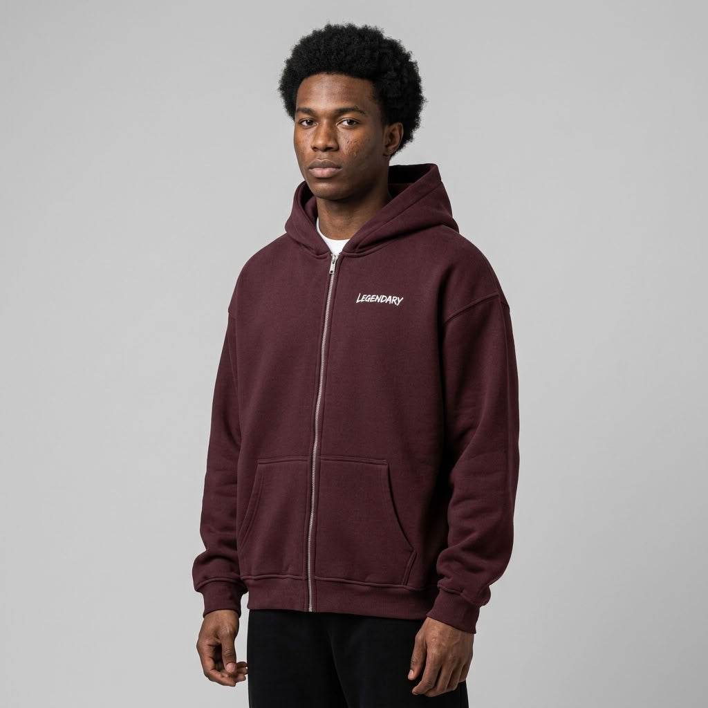 Legendary Branding Fleece Zip-Up | 380GSM — Apparel & Accessories > Clothing > Activewear > Hoodies Detail View 13 | Legendary Branding
