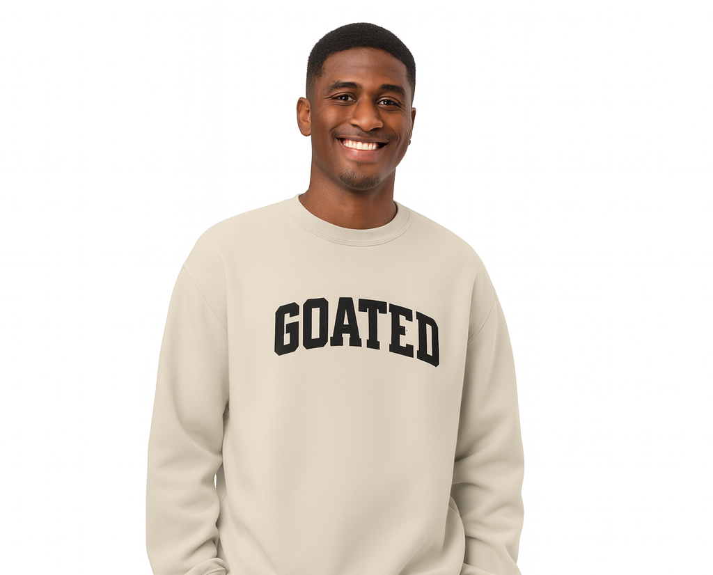 "GOATED" Oversized Heavyweight Sweatshirt – Unisex Fleece Crewneck, Bold Streetwear Pullover, Soft Cotton Blend, Cozy Relaxed Fit, Drop Shoulder Hoodie Alt