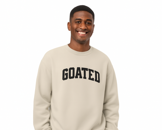 "GOATED" Oversized Heavyweight Sweatshirt – Unisex Fleece Crewneck, Bold Streetwear Pullover, Soft Cotton Blend, Cozy Relaxed Fit, Drop Shoulder Hoodie Alt