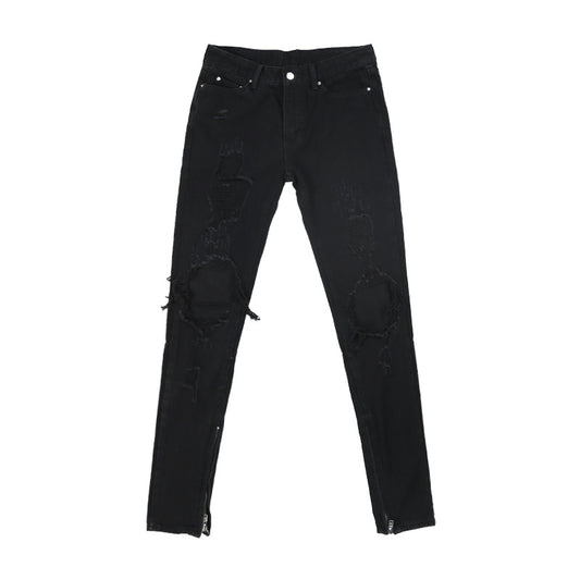 Blackout Streetwear Jeans for Men – Tapered Fit, Premium Cotton, Urban Ripped Denim, Ripped Black Denim Jeans, Black Streetwear Jeans, Ankle Zip Jeans