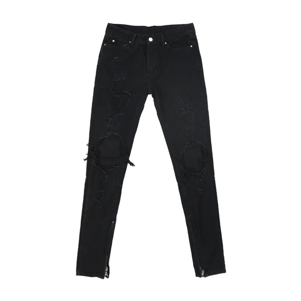 Blackout Streetwear Jeans for Men – Tapered Fit, Premium Cotton, Urban Ripped Denim, Ripped Black Denim Jeans, Black Streetwear Jeans, Ankle Zip Jeans
