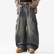 GOATED Heavyweight Multi-Pocket Washed Vintage Loose Jean – Men’s Streetwear Baggy Denim, Washed Retro Utility Jeans