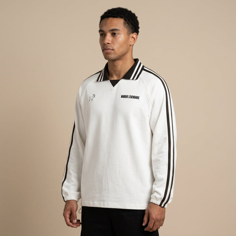 Marque Légendaire Contrast Striped Lapel Collar Sweatshirt | 380GSM