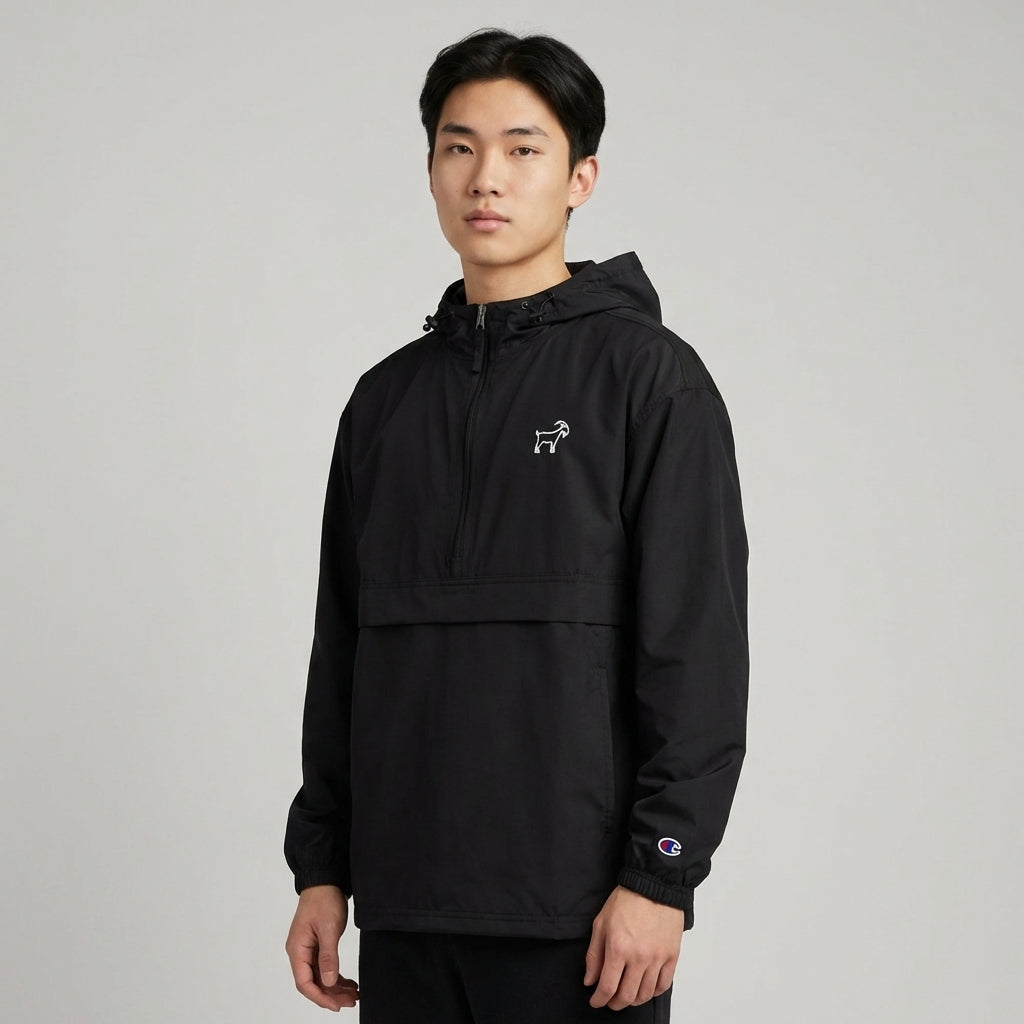 Legendary x Champion collab jacket scuba hood and half-zip detail

