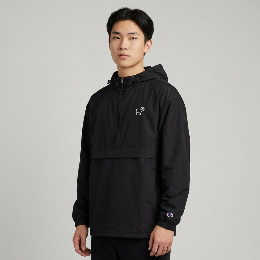 Legendary x Champion collab jacket scuba hood and half-zip detail

