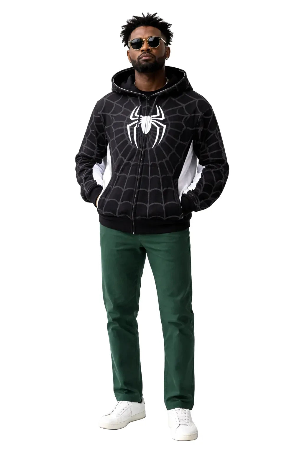 Spider Embroidered Zip-Up Unisex Hoodie