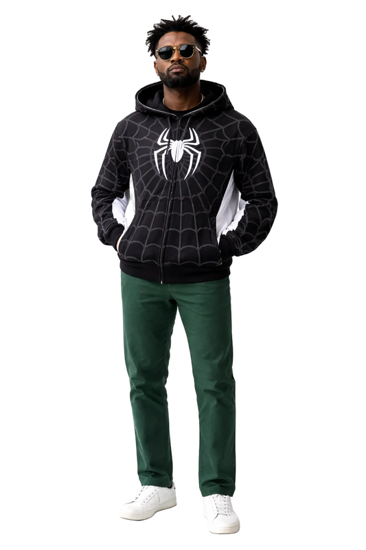 Spider Embroidered Zip-Up Unisex Hoodie