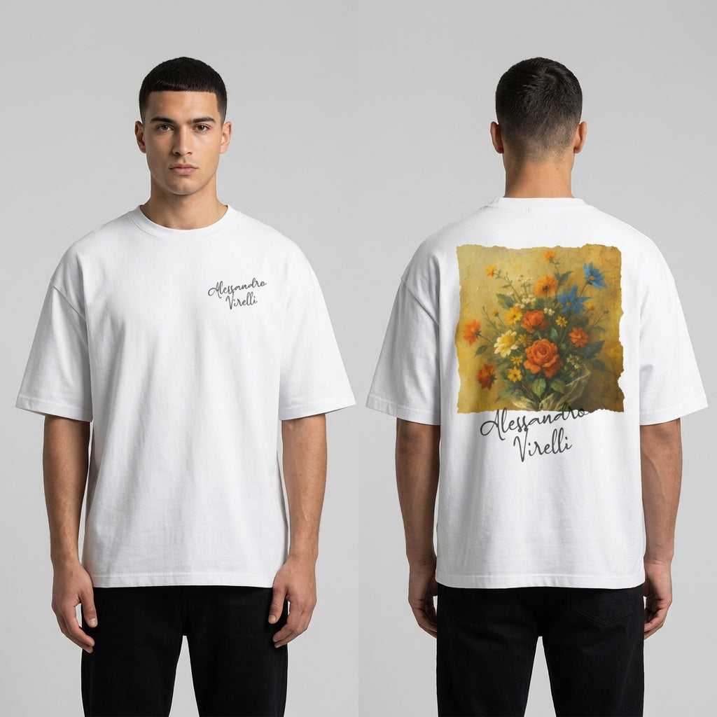 Alessandro Virelli Flower Painting Loose Fit Tee | 190GSM — Apparel & Accessories > Clothing > Shirts & Tops Detail View 4 | Legendary Branding