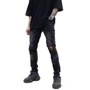 Galaxy Graffiti Ripped Skinny Jeans –  Streetwear Art Denim, Stretch Fit Distressed Pants, Graffiti Print Jeans for Men