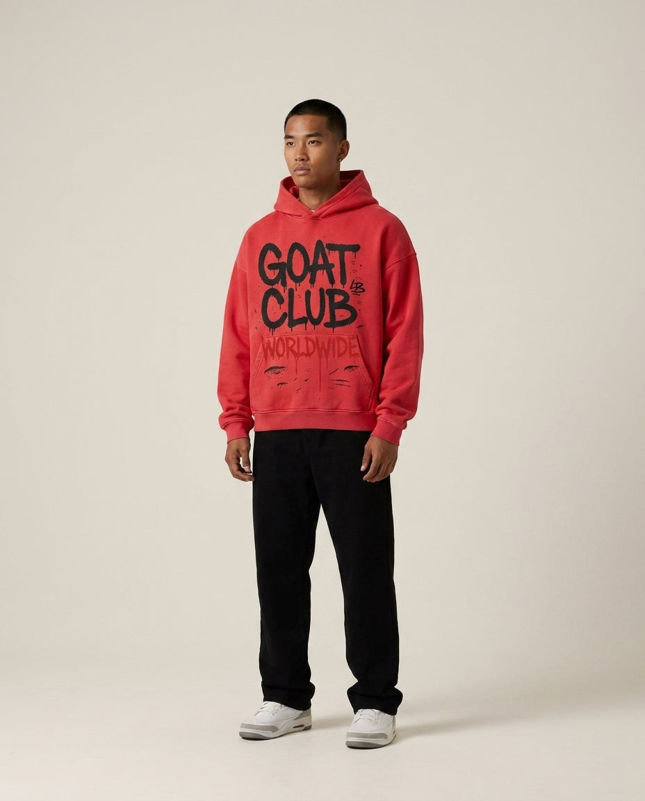 GOAT Club Spray Painted Oversized Hoodie front view 460GSM

