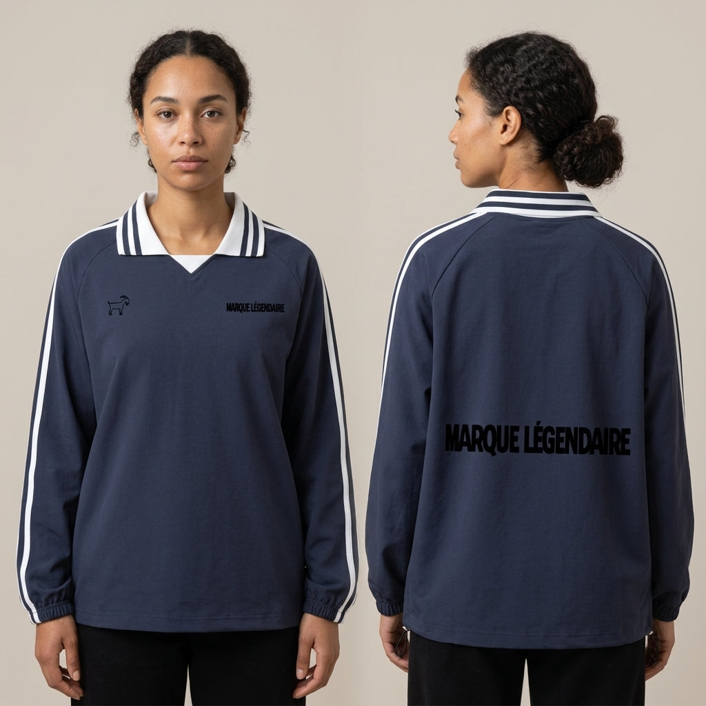 Marque Légendaire Contrast Striped Lapel Collar Sweatshirt | 380GSM