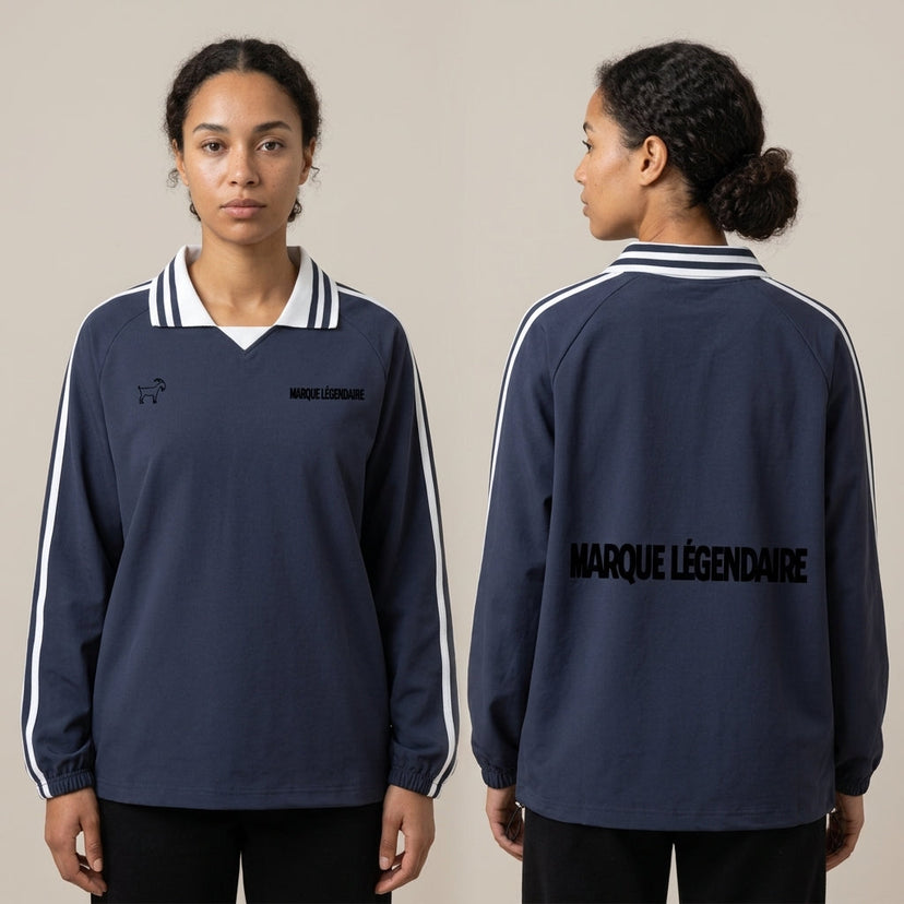 Marque Légendaire Contrast Striped Lapel Collar Sweatshirt | 380GSM