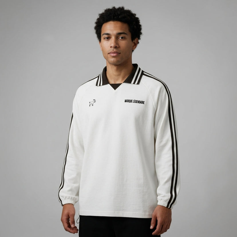 Marque Légendaire Contrast Striped Lapel Collar Sweatshirt | 380GSM