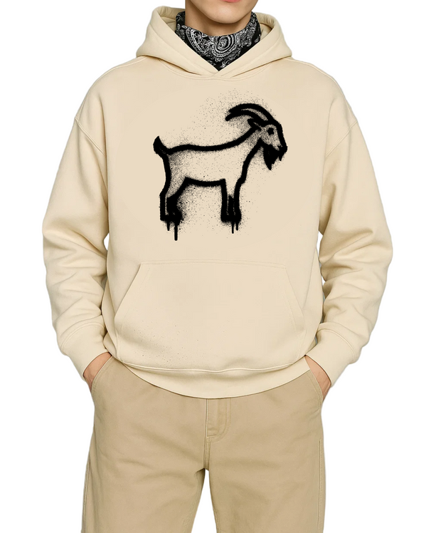 Sprayed GOAT Club Oversized Hoodie, 460GSM Heavyweight Drop Shoulder Pullover, Graffiti Streetwear Sweatshirt, Unisex Urban Hoodie