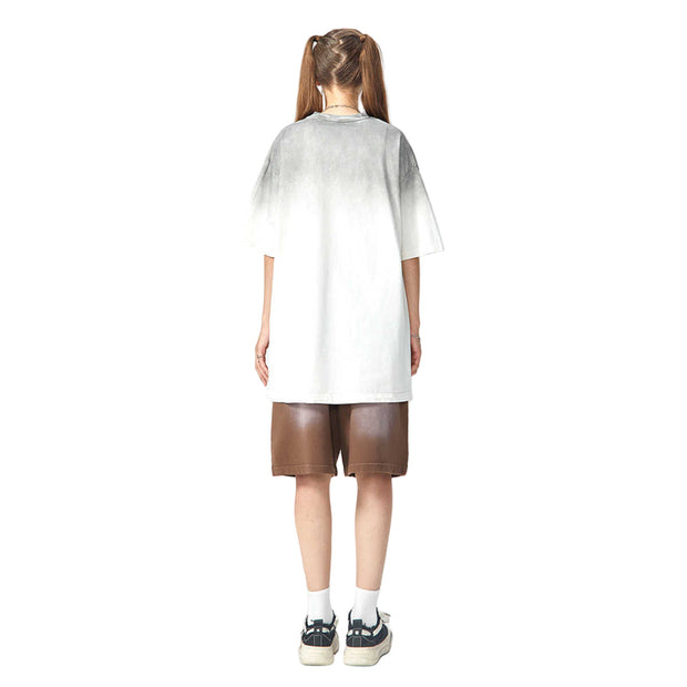 Blank Washed Gradient GOAT T-Shirt, Vintage Loose Fit 270GSM Heavyweight Tee, Faded Oversized Cotton Shirt, Unisex Urban Streetwear