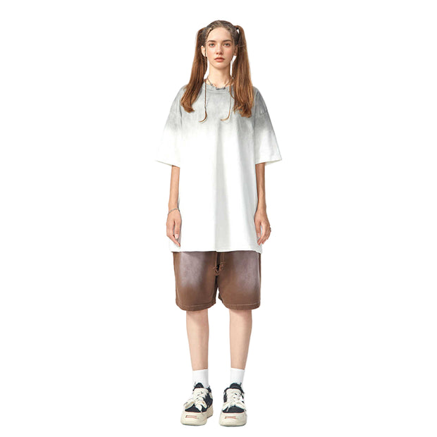 Blank Washed Gradient GOAT T-Shirt, Vintage Loose Fit 270GSM Heavyweight Tee, Faded Oversized Cotton Shirt, Unisex Urban Streetwear