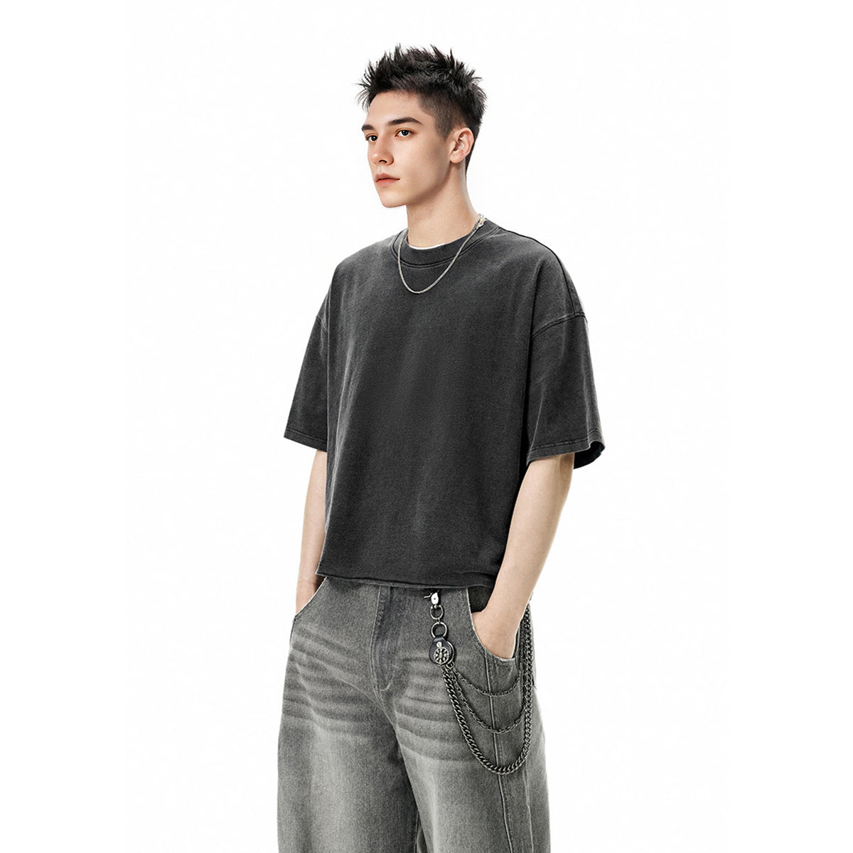 Cropped Snow Washed GOAT T-shirt, Oversized Crop Tee, 285GSM Heavyweight Cotton, Vintage Washed Shirt, Streetwear Aesthetic