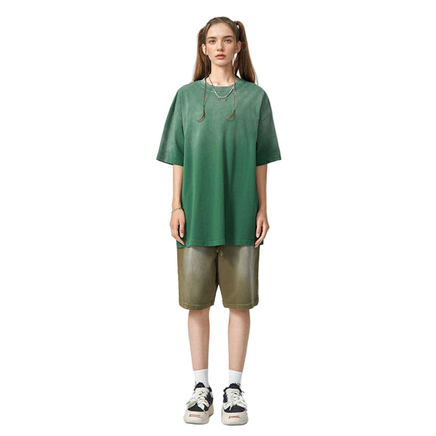 Blank Washed Gradient GOAT T-Shirt, Vintage Loose Fit 270GSM Heavyweight Tee, Faded Oversized Cotton Shirt, Unisex Urban Streetwear