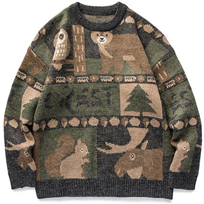 BearKnit™ Harajuku Y2K Sweater – Vintage Cartoon Pullover for Men & Women | Cozy Knit Streetwear Top