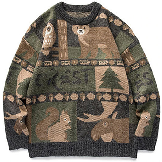 BearKnit™ Harajuku Y2K Sweater – Vintage Cartoon Pullover for Men & Women | Cozy Knit Streetwear Top