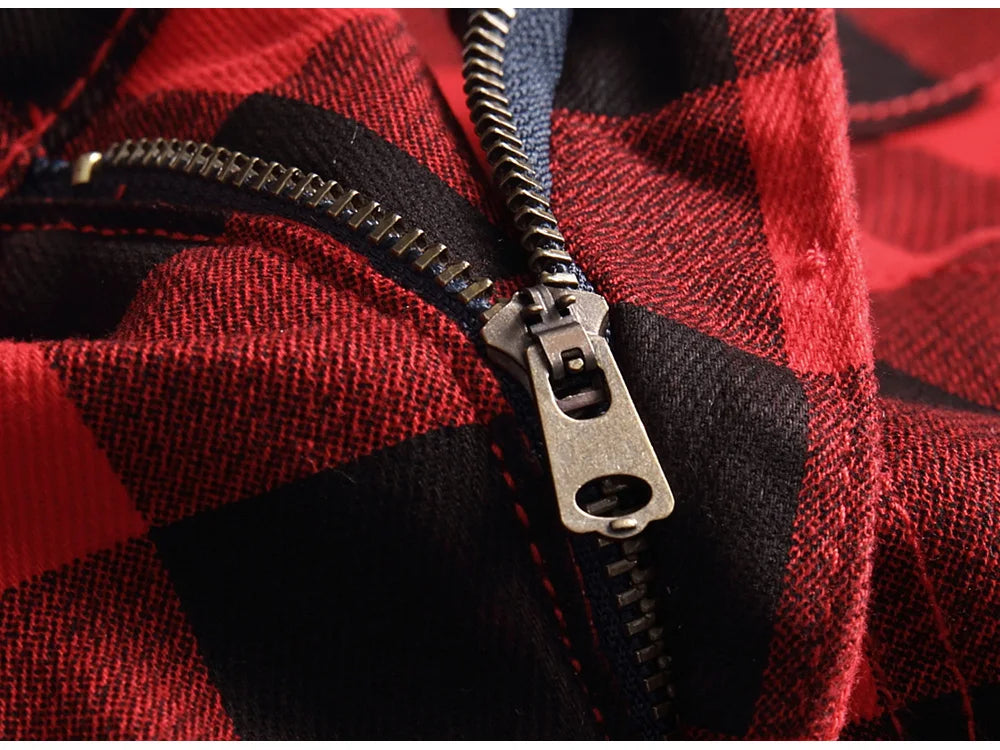 Men’s Red Plaid Slim Jeans - Fashion Printed Stretch Denim Pants | Straight-leg Jeans Streetwear Fashion