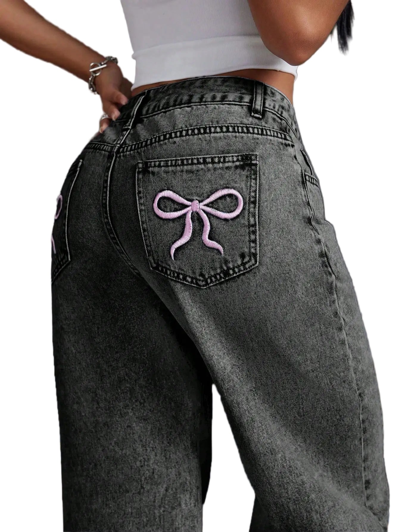 Y2K Wide-leg Jeans – Mid Waist Denim Jeans, Wide-leg Two-Tone Streetwear