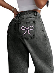 Y2K Wide-leg Jeans – Mid Waist Denim Jeans, Wide-leg Two-Tone Streetwear