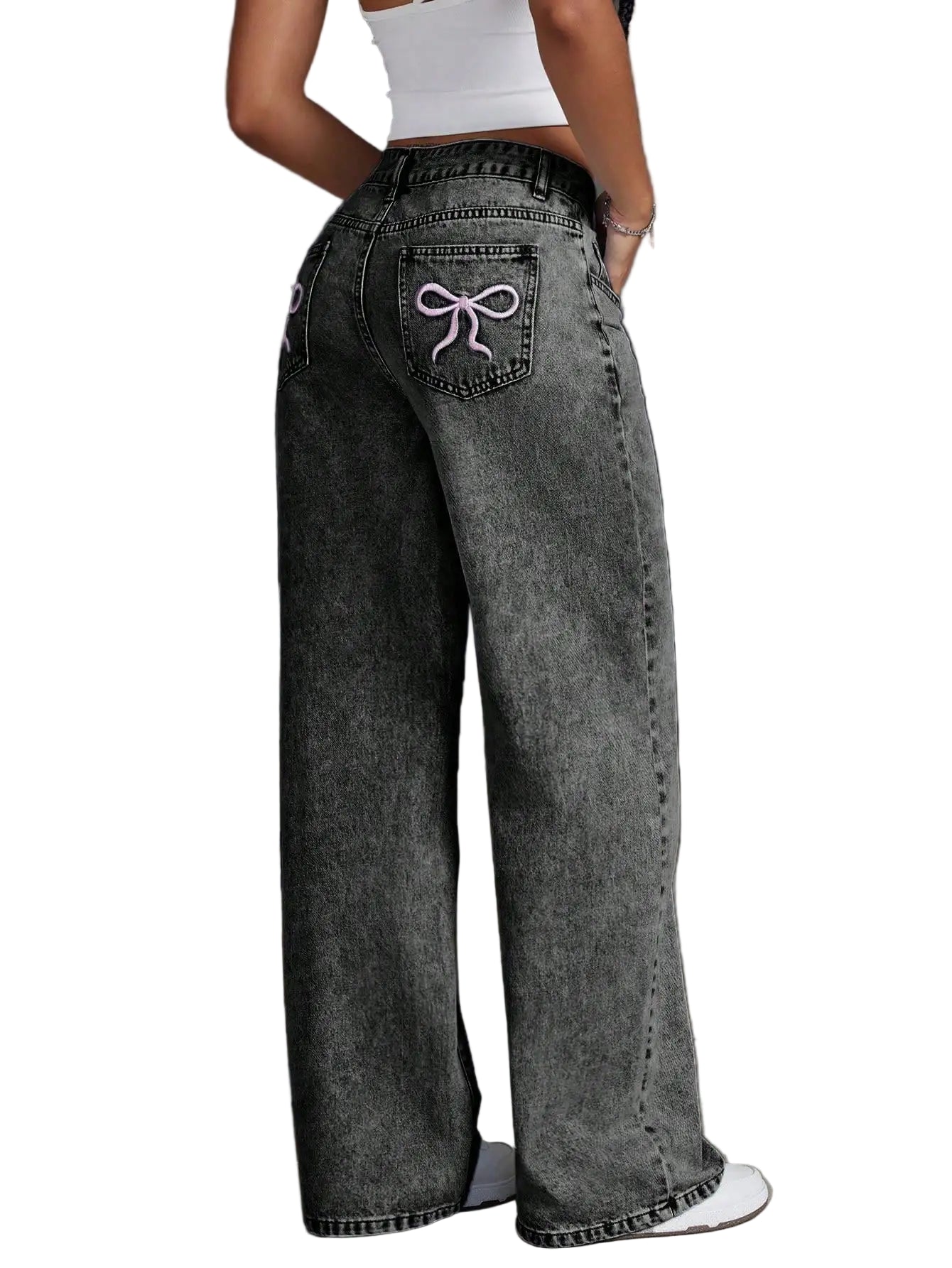 Y2K Wide-leg Jeans – Mid Waist Denim Jeans, Wide-leg Two-Tone Streetwear