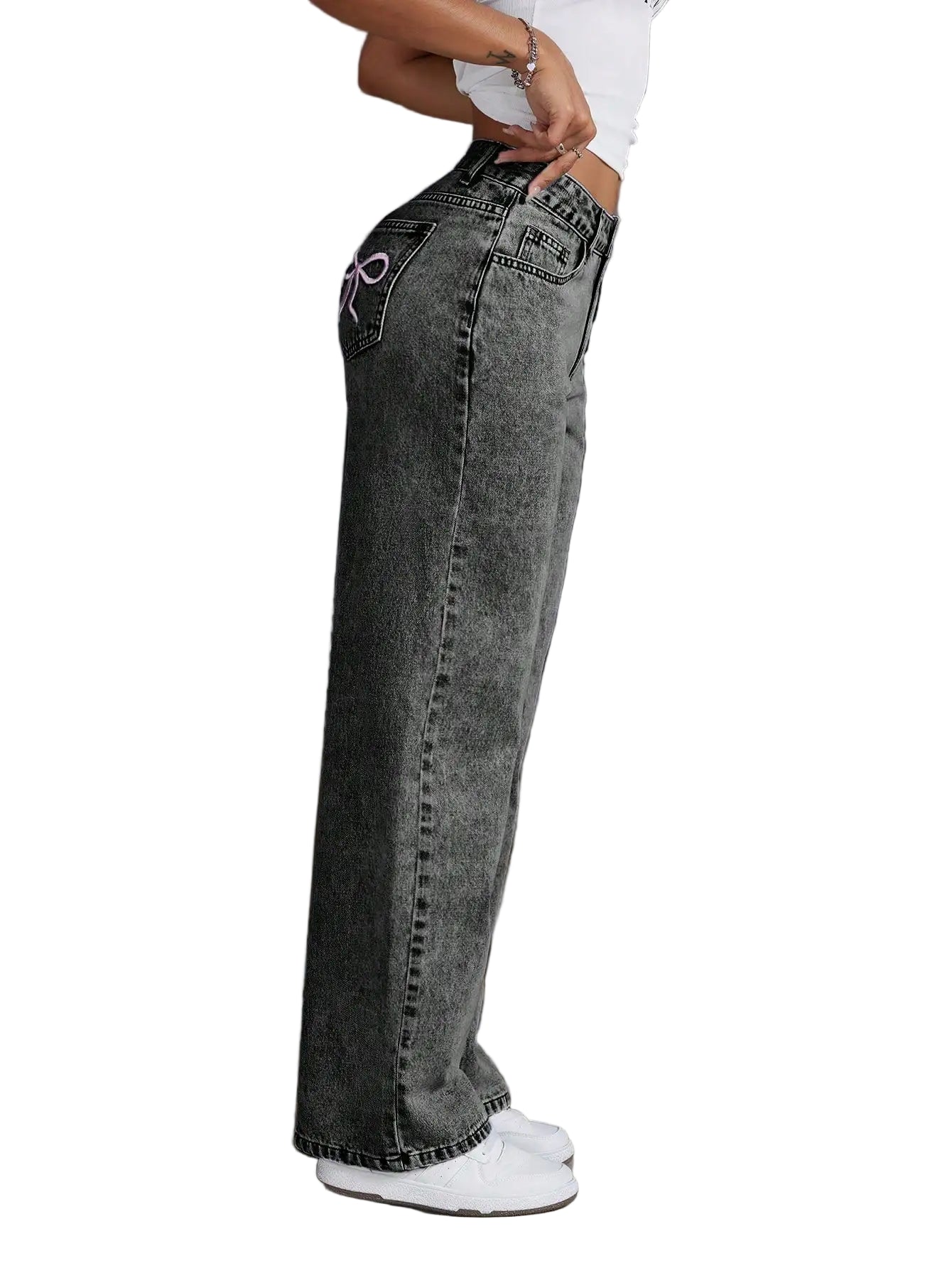 Y2K Wide-leg Jeans – Mid Waist Denim Jeans, Wide-leg Two-Tone Streetwear