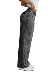 Y2K Wide-leg Jeans – Mid Waist Denim Jeans, Wide-leg Two-Tone Streetwear