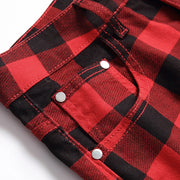 Men’s Red Plaid Slim Jeans - Fashion Printed Stretch Denim Pants | Straight-leg Jeans Streetwear Fashion