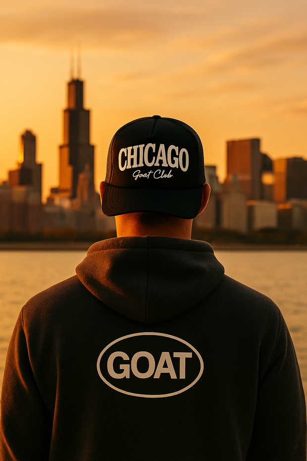 GOAT Club Chicago Trucker Hat, Windy City Snapback Cap, Chicago Streetwear Hat, Urban Mesh Baseball Hat