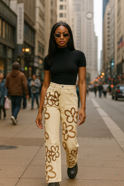 Wild Petal Khaki Straight-Leg Jeans – Women’s Fitted Streetwear Denim, Urban Casual Aesthetic, Cotton Stretch Mid-Rise Pants