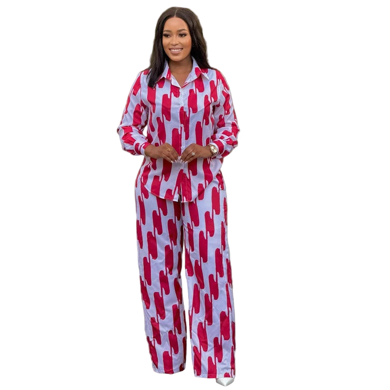 Stripe Two-Piece Set - Button-Up Long Sleeve Shirt & Wide Leg Pants | Women’s Spring Autumn Casual Outfit