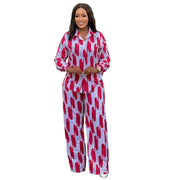 Stripe Two-Piece Set - Button-Up Long Sleeve Shirt & Wide Leg Pants | Women’s Spring Autumn Casual Outfit