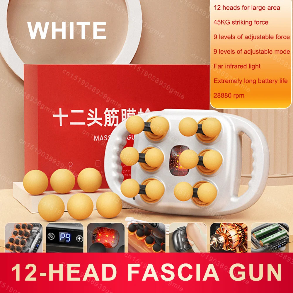 Fascia Gun Deep Tissue Massage Gun – 12/8 Heads, High-Frequency Electric Muscle Massager for Neck, Back & Legs