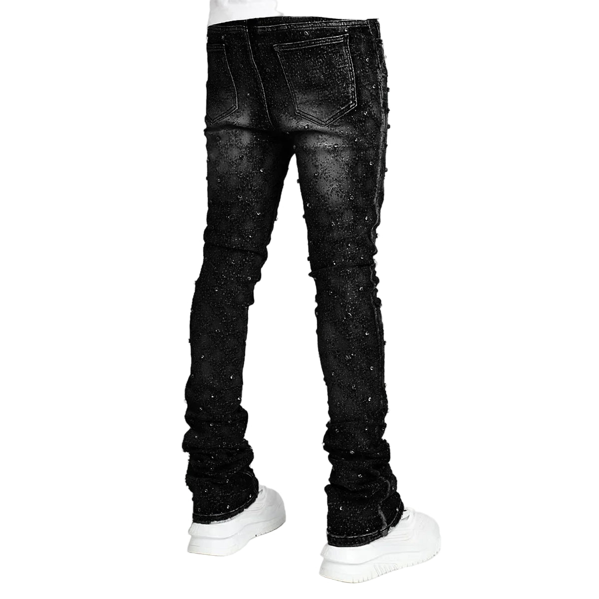 Men's Layered Pearl Stacked Denim Jeans - Straight-Leg Stretch Fit | Fashion Streetwear Stacked Jeans