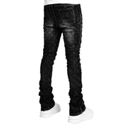 Men's Layered Pearl Stacked Denim Jeans - Straight-Leg Stretch Fit | Fashion Streetwear Stacked Jeans