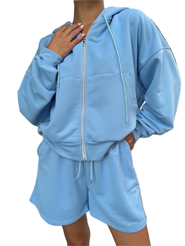 SoftStitch™ Pink Oversized Hoodie & Shorts Set – Women’s Spring Loungewear, Casual Two-Piece Matching Outfit for Streetwear & Relaxed Days