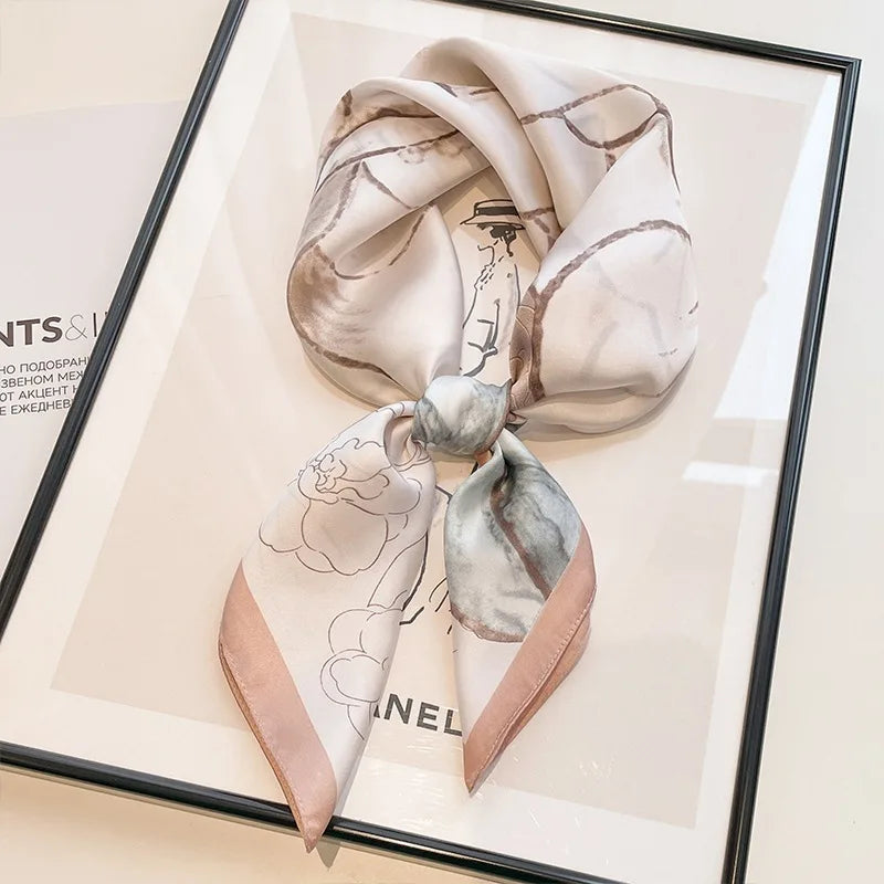 Luxury Fashion Print Silk Square Scarf - 70×70cm Soft Satin Neckerchief Hairband & Bag Accessory for Women