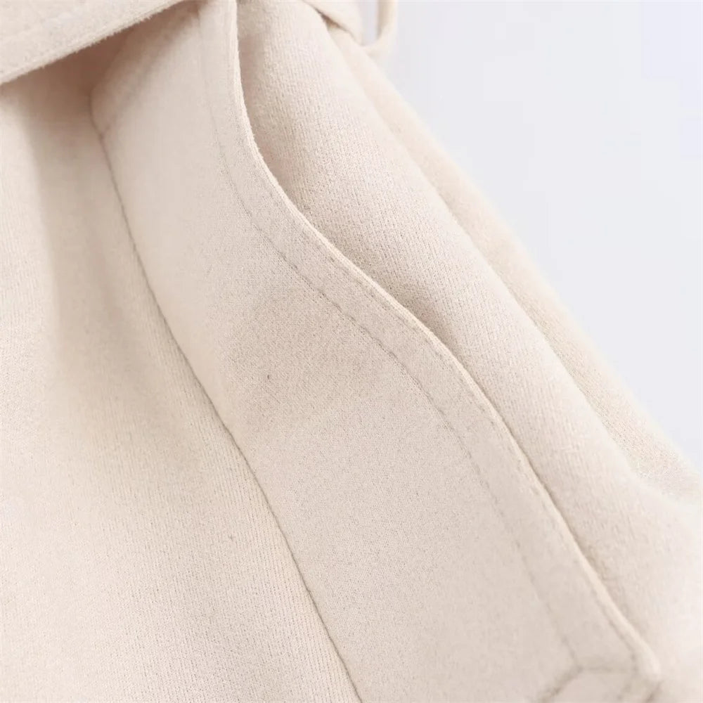 European Suede Belted Trench Coat - Women's Double Breasted Long Sleeve V-Neck Windbreaker