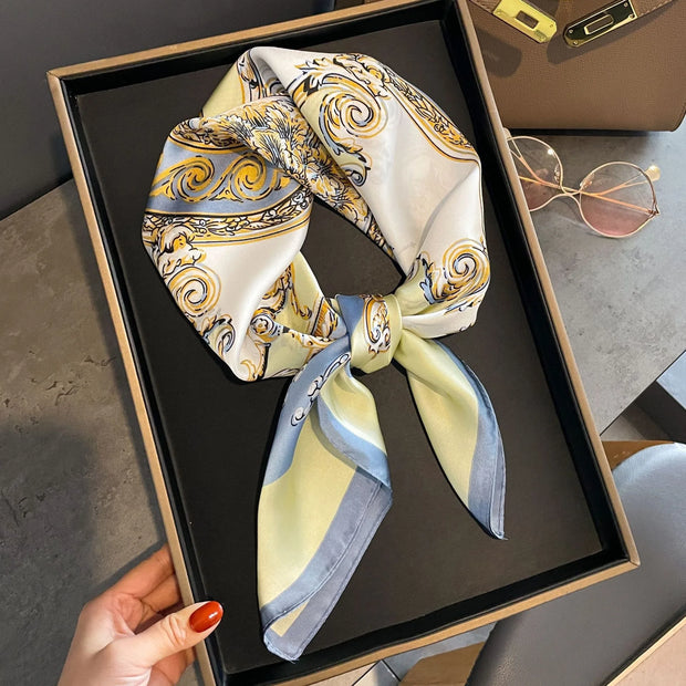 Luxury Fashion Print Silk Square Scarf - 70×70cm Soft Satin Neckerchief Hairband & Bag Accessory for Women